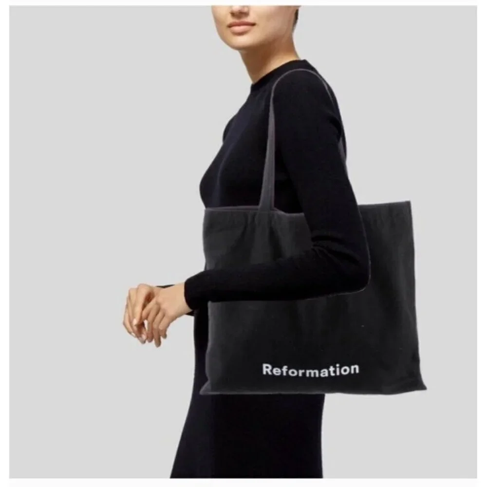 Reformation Canvas Tote Bag Black and White Shopping Bag 18''x15''